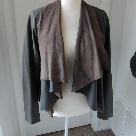 ❤️SOLD❤️Aqua Brown Leather Waterfall Jacket - Picture 3 of 5